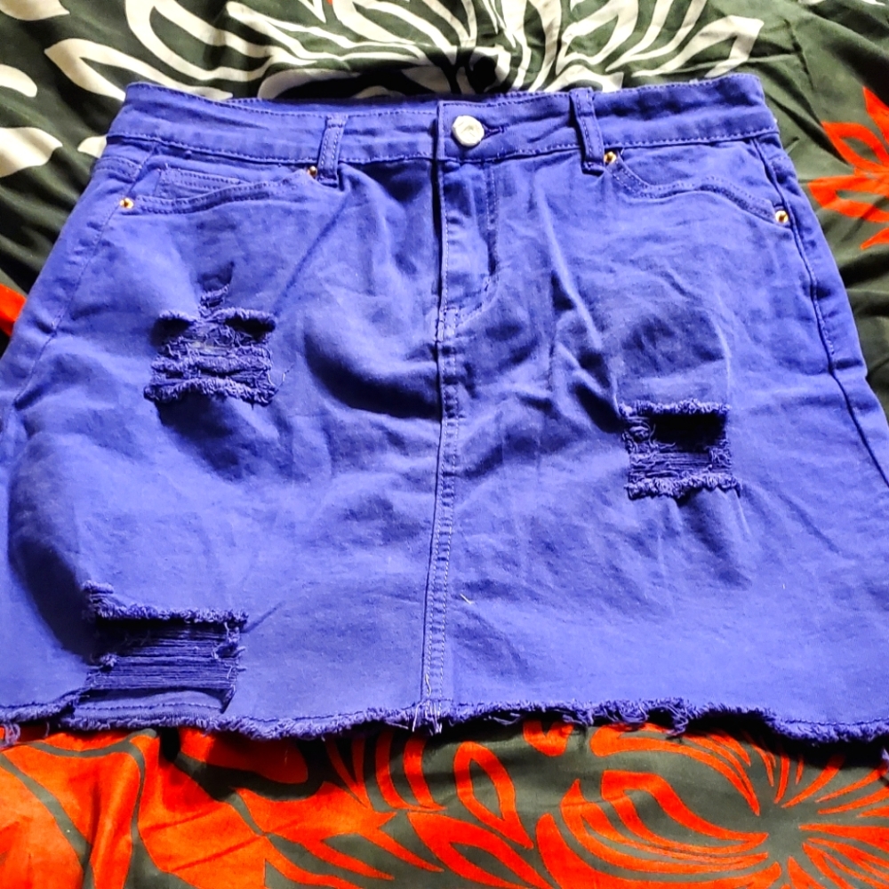 Fashion Purple Distressed Jean Skirt Size 13